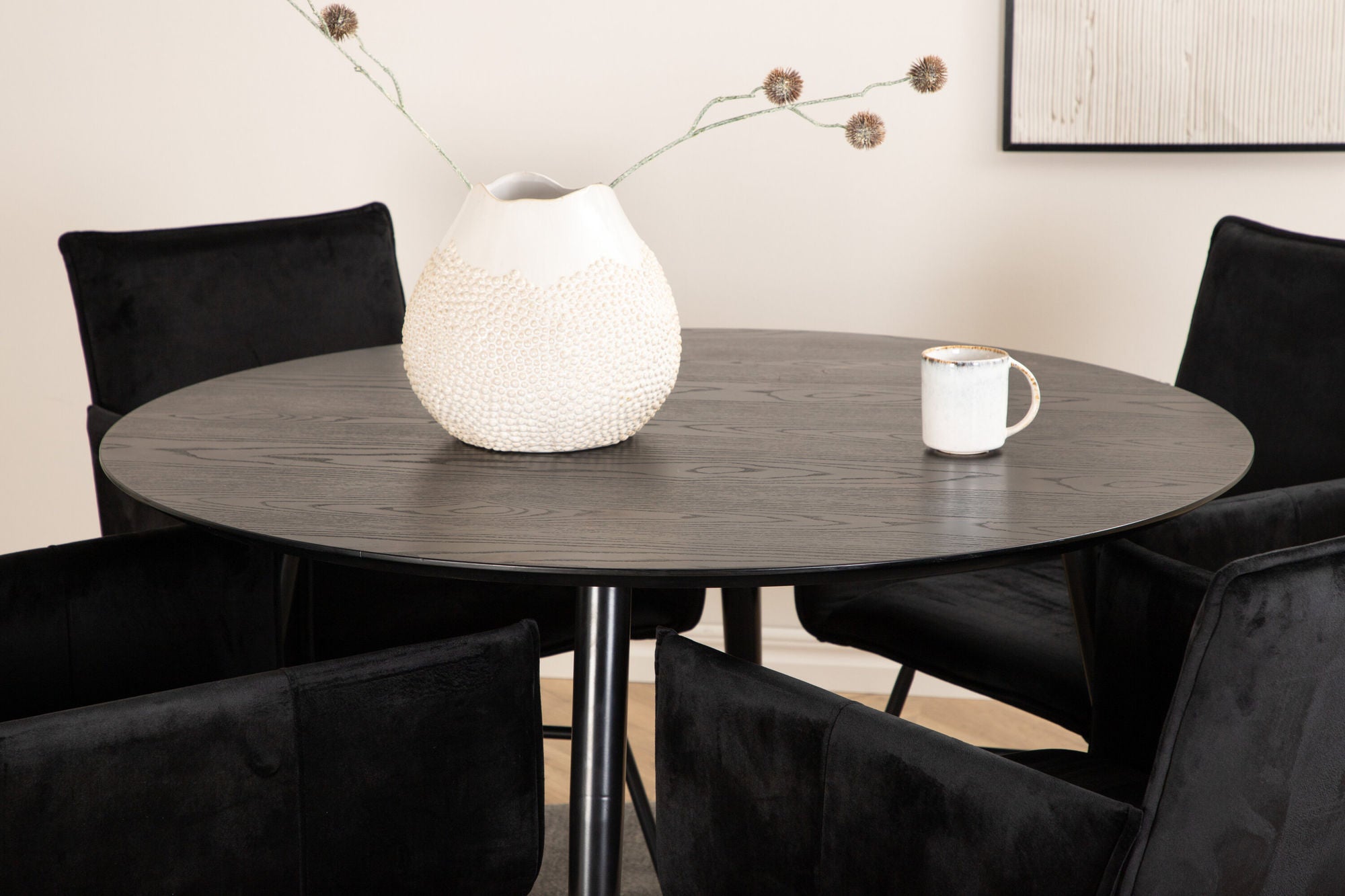 Venture Home Dipp spisebord - 115cm - Black Veneer / All black legs +Petra stol - Black / Black Velvet_4