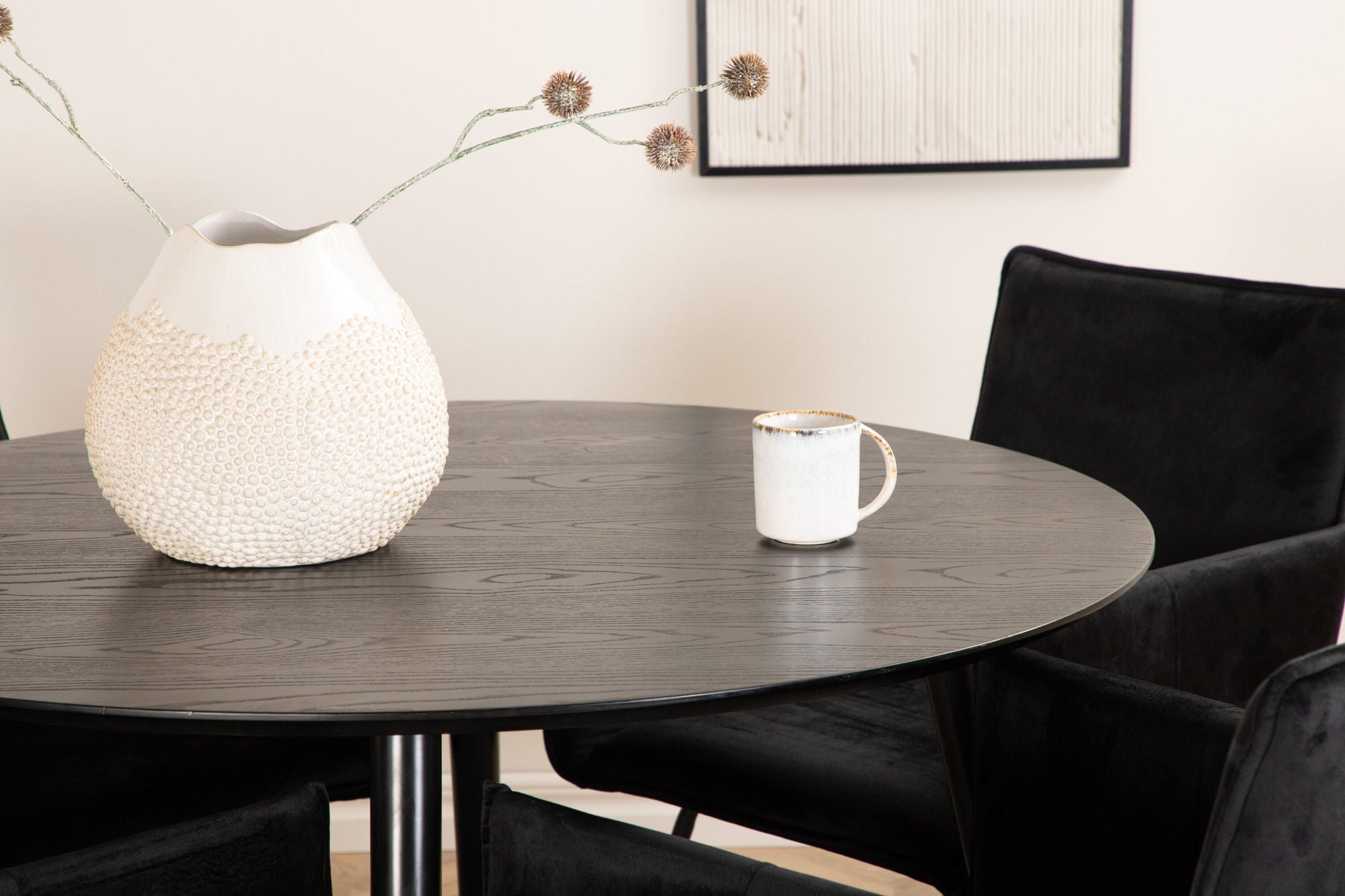 Venture Home Dipp spisebord - 115cm - Black Veneer / All black legs +Petra stol - Black / Black Velvet_4