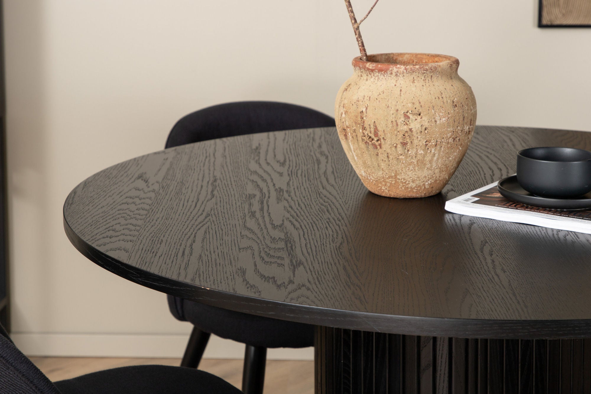 Venture Home Bianca rund spisebord , Black Black Veneer+Velvet Dining Chiar , Black legs, Black Fabric_4