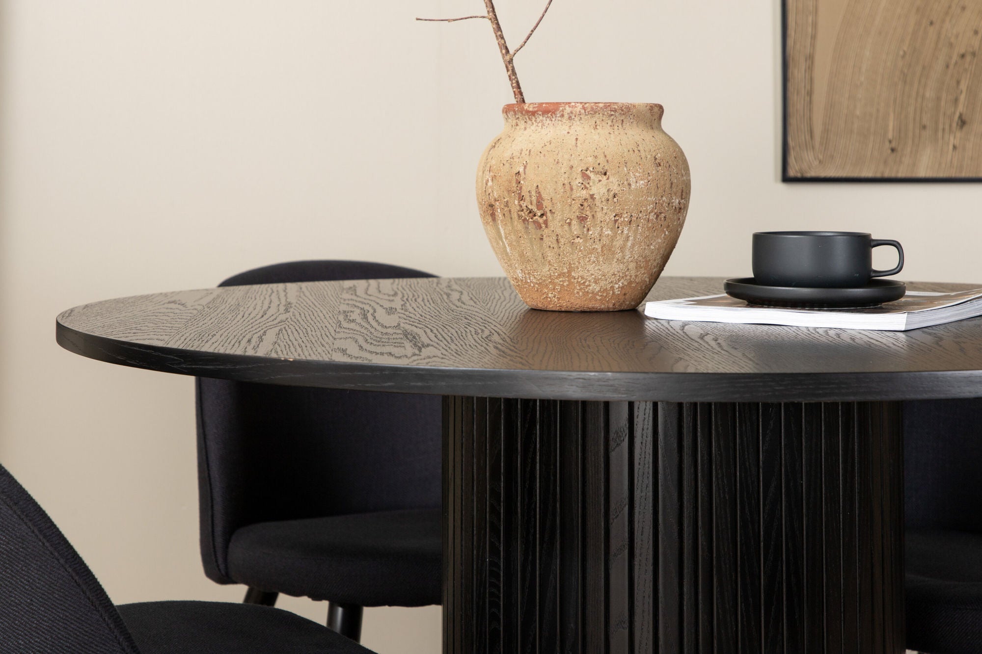 Venture Home Bianca rund spisebord , Black Black Veneer+Velvet Dining Chiar , Black legs, Black Fabric_4