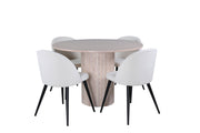 Venture Home Bianca rund spisebord , White Wash Black Veneer+Velvet Spisebordsstol Corduroy , Beige Black_4