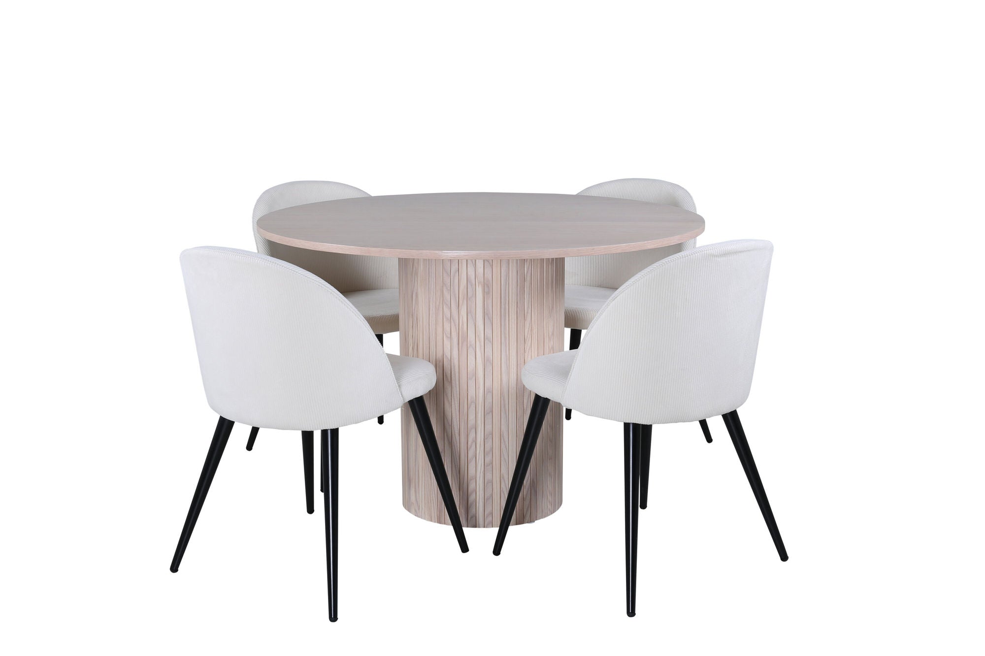 Venture Home Bianca rund spisebord , White Wash Black Veneer+Velvet Spisebordsstol Corduroy , Beige Black_4