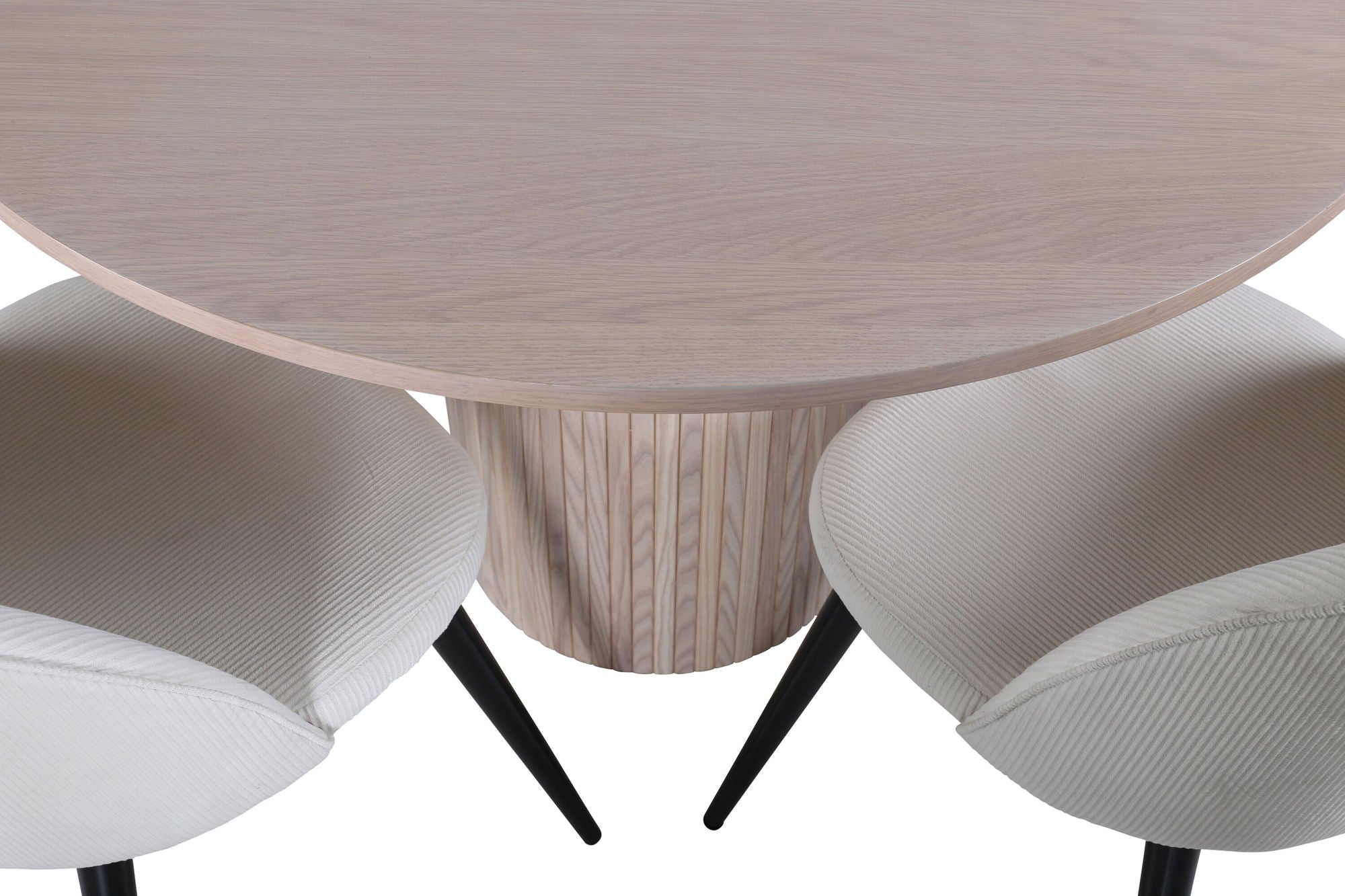 Venture Home Bianca rund spisebord , White Wash Black Veneer+Velvet Spisebordsstol Corduroy , Beige Black_4