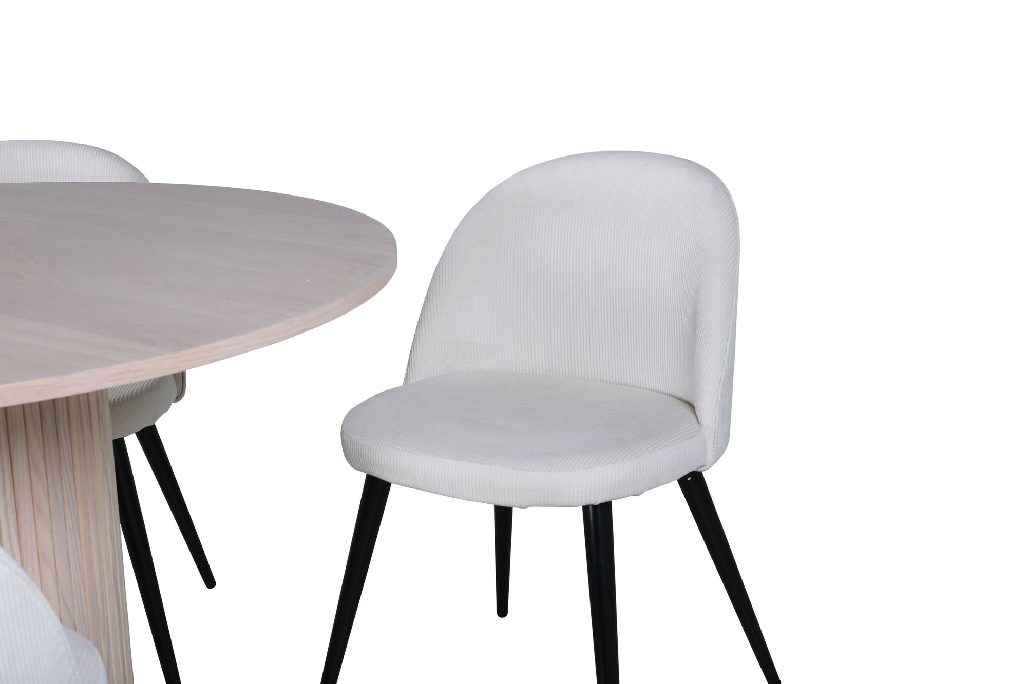Venture Home Bianca rund spisebord , White Wash Black Veneer+Velvet Spisebordsstol Corduroy , Beige Black_4