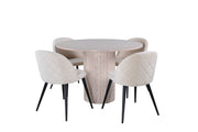 Venture Home Bianca rund spisebord , White Wash Black Veneer+Velvet Stitches stol , Black Beige Velvet_4