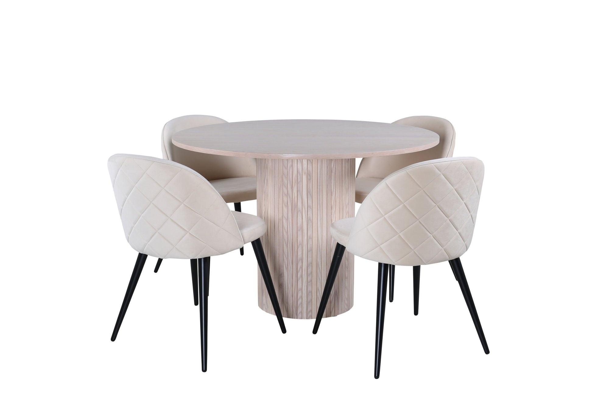 Venture Home Bianca rund spisebord , White Wash Black Veneer+Velvet Stitches stol , Black Beige Velvet_4