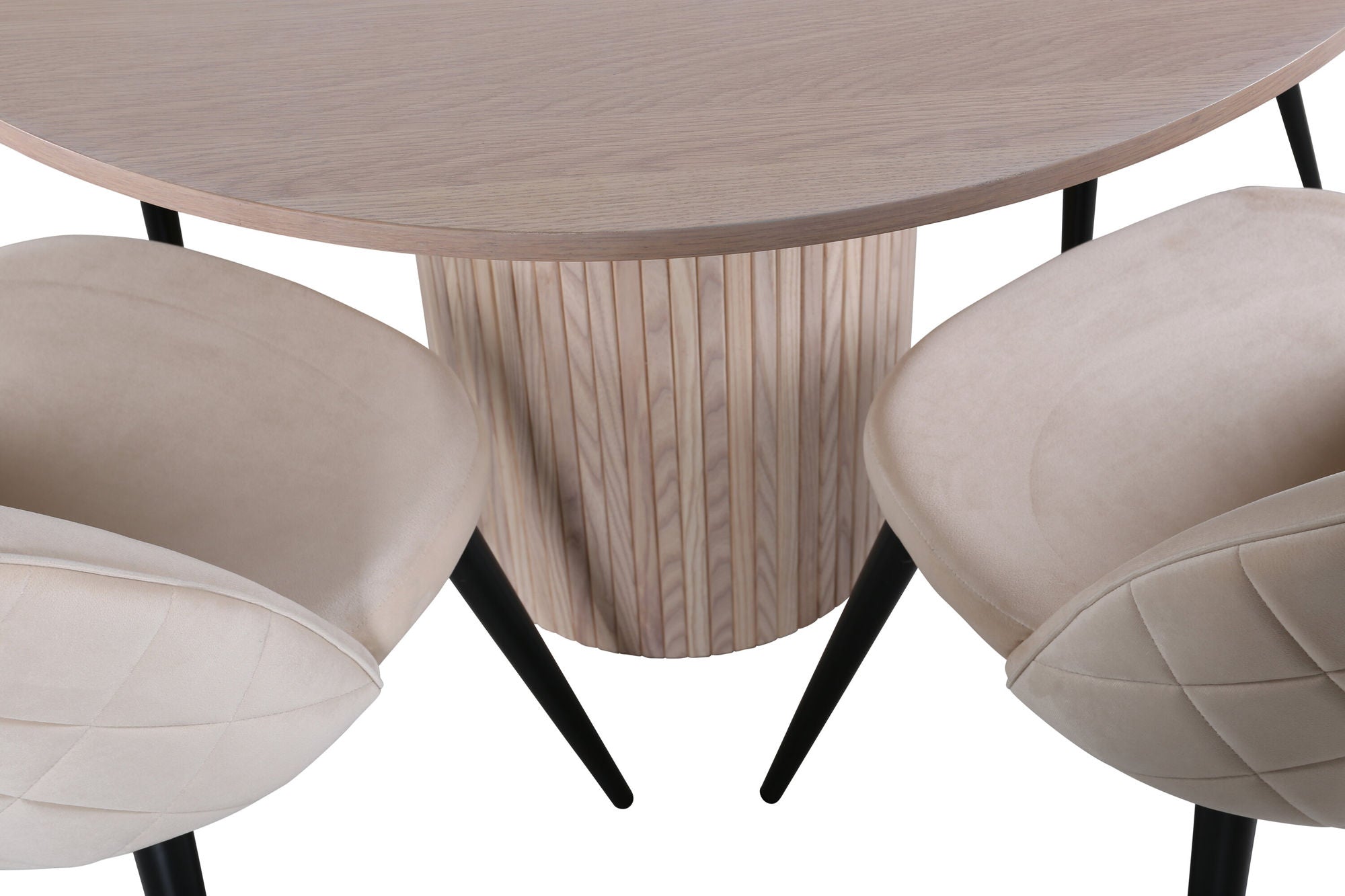 Venture Home Bianca rund spisebord , White Wash Black Veneer+Velvet Stitches stol , Black Beige Velvet_4