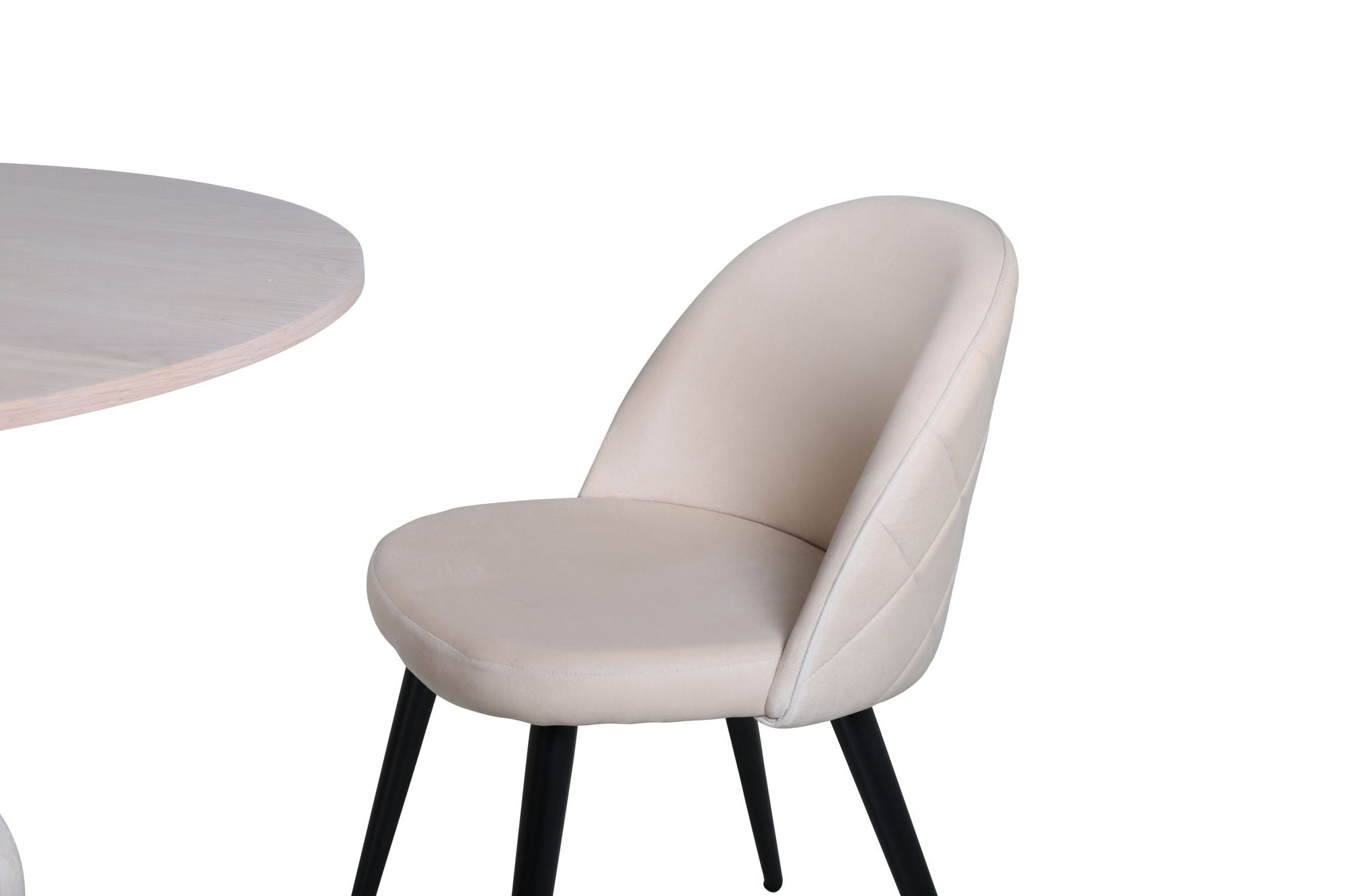 Venture Home Bianca rund spisebord , White Wash Black Veneer+Velvet Stitches stol , Black Beige Velvet_4