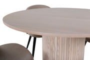 Venture Home Bianca rund spisebord , White Wash Black Veneer+Velvet Stitches stol , Black Beige Fabric (Polyester linen )_4