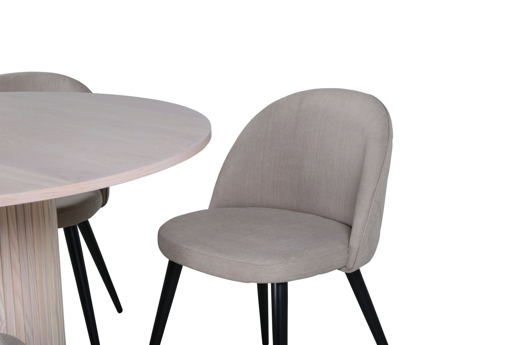 Venture Home Bianca rund spisebord , White Wash Black Veneer+Velvet Stitches stol , Black Beige Fabric (Polyester linen )_4