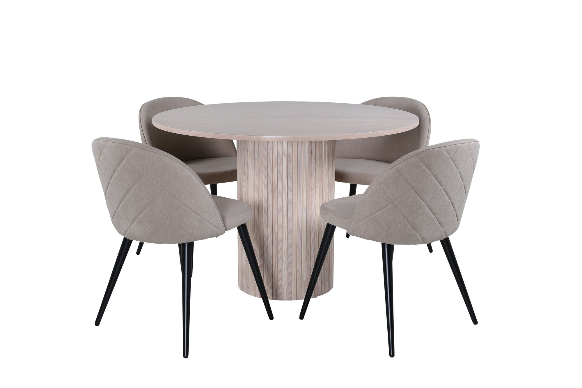 Venture Home Bianca rund spisebord , White Wash Black Veneer+Velvet Stitches stol , Black Beige Fabric (Polyester linen )_4