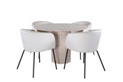 Venture Home Bianca rund spisebord , White Wash Black Veneer+Berit stol , Black Beige Velvet_4