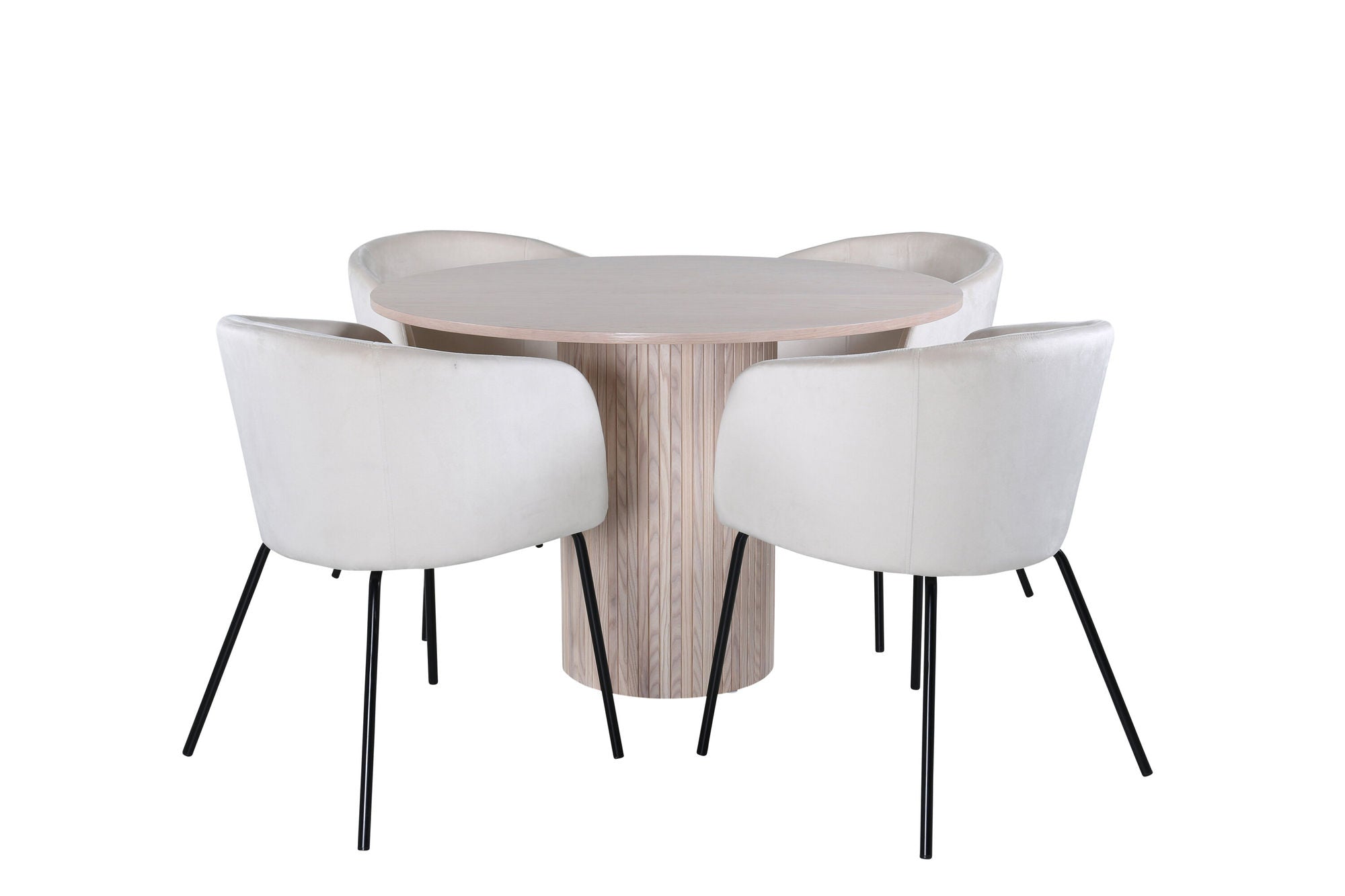 Venture Home Bianca rund spisebord , White Wash Black Veneer+Berit stol , Black Beige Velvet_4