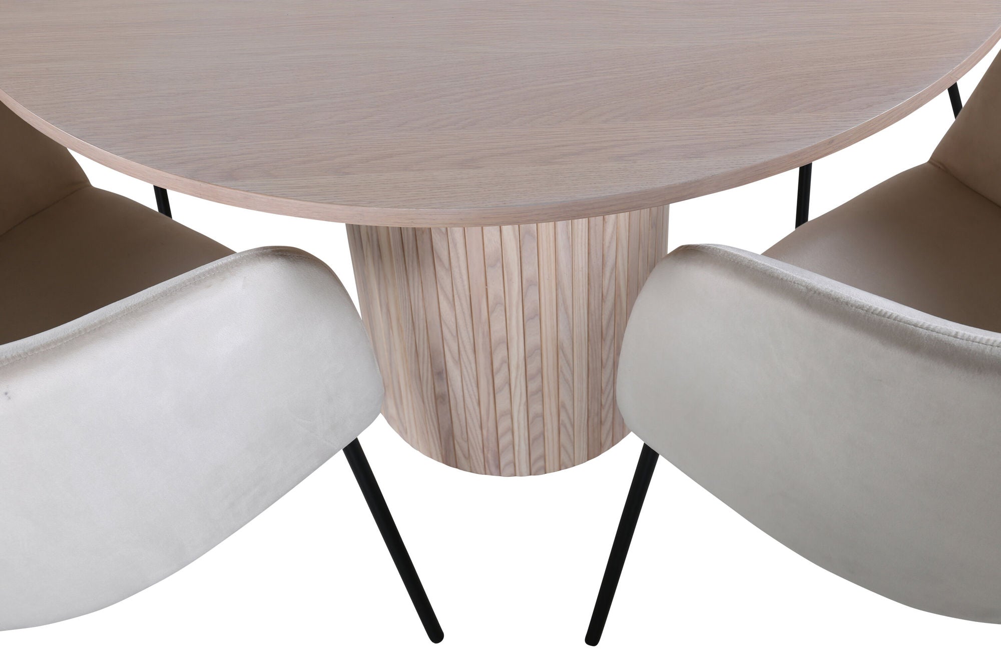 Venture Home Bianca rund spisebord , White Wash Black Veneer+Berit stol , Black Beige Velvet_4