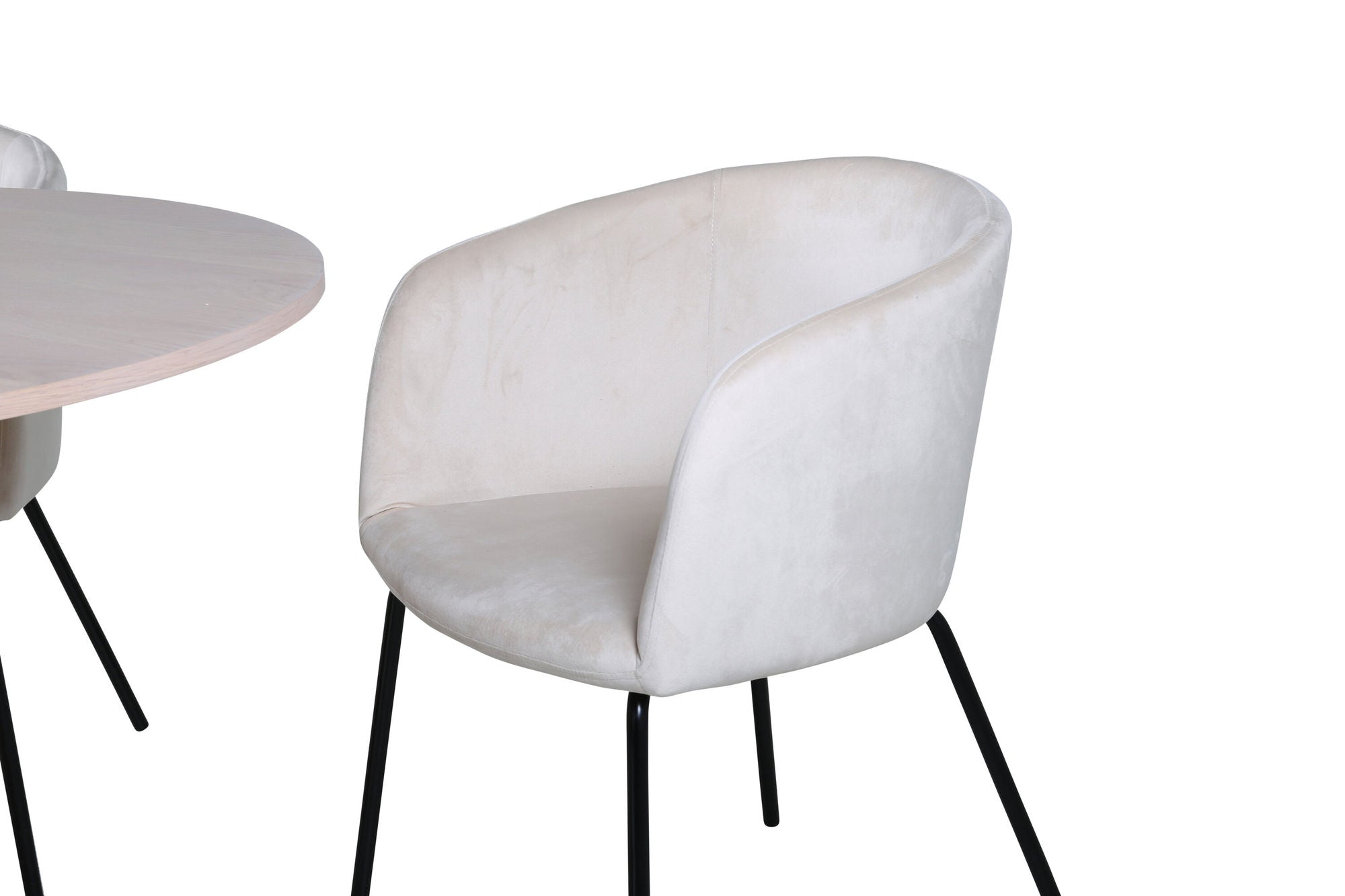 Venture Home Bianca rund spisebord , White Wash Black Veneer+Berit stol , Black Beige Velvet_4