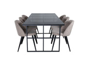 Venture Home Leif spisebord , Black Black smoked smoked Glass+Velvet Stitches stol , Black Beige Fabric (Polyester linen )_6