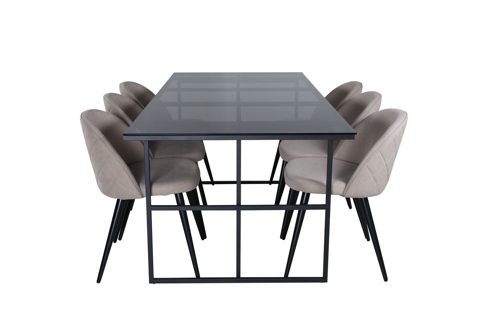 Venture Home Leif spisebord , Black Black smoked smoked Glass+Velvet Stitches stol , Black Beige Fabric (Polyester linen )_6
