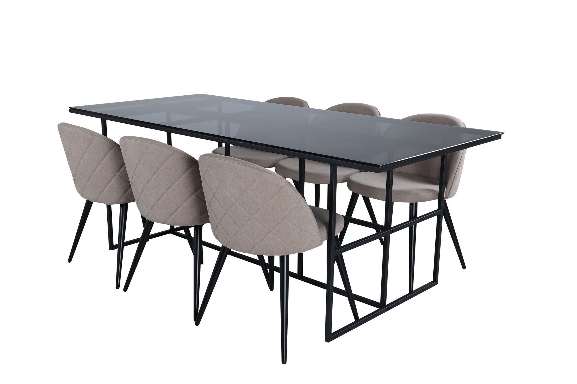 Venture Home Leif spisebord , Black Black smoked smoked Glass+Velvet Stitches stol , Black Beige Fabric (Polyester linen )_6