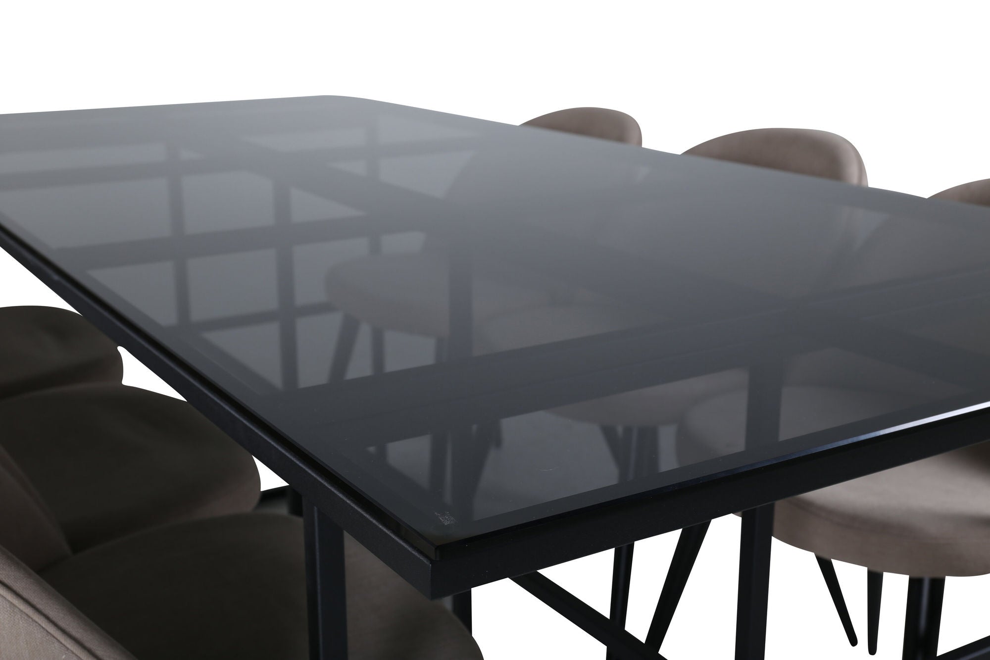 Venture Home Leif spisebord , Black Black smoked smoked Glass+Velvet Stitches stol , Black Beige Fabric (Polyester linen )_6