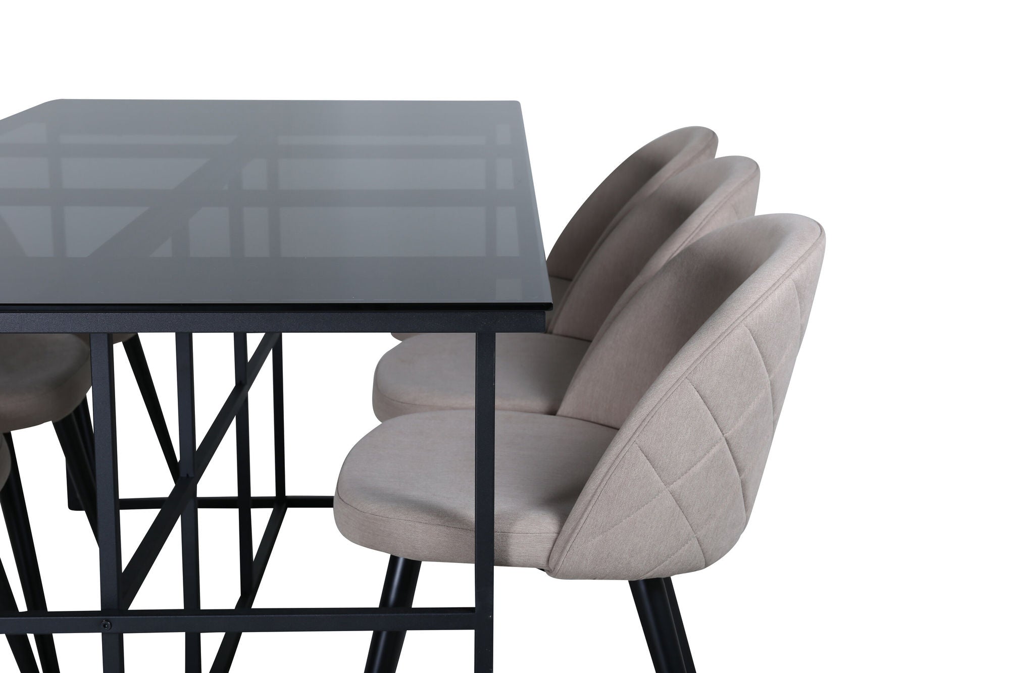 Venture Home Leif spisebord , Black Black smoked smoked Glass+Velvet Stitches stol , Black Beige Fabric (Polyester linen )_6