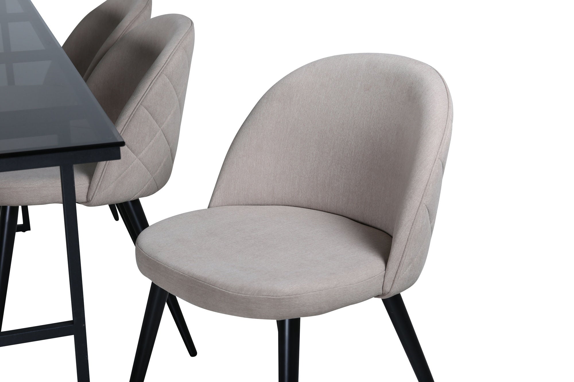 Venture Home Leif spisebord , Black Black smoked smoked Glass+Velvet Stitches stol , Black Beige Fabric (Polyester linen )_6