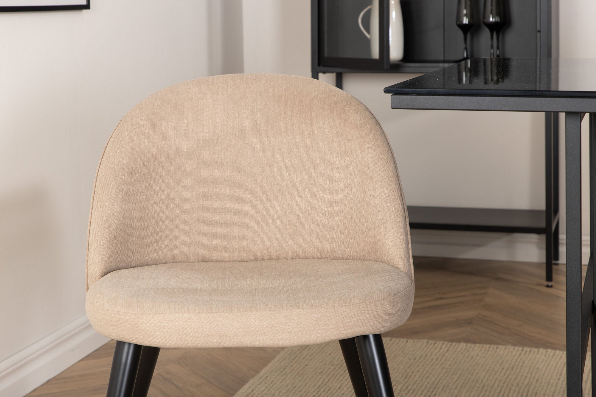 Venture Home Leif spisebord , Black Black smoked smoked Glass+Velvet Stitches stol , Black Beige Fabric (Polyester linen )_6