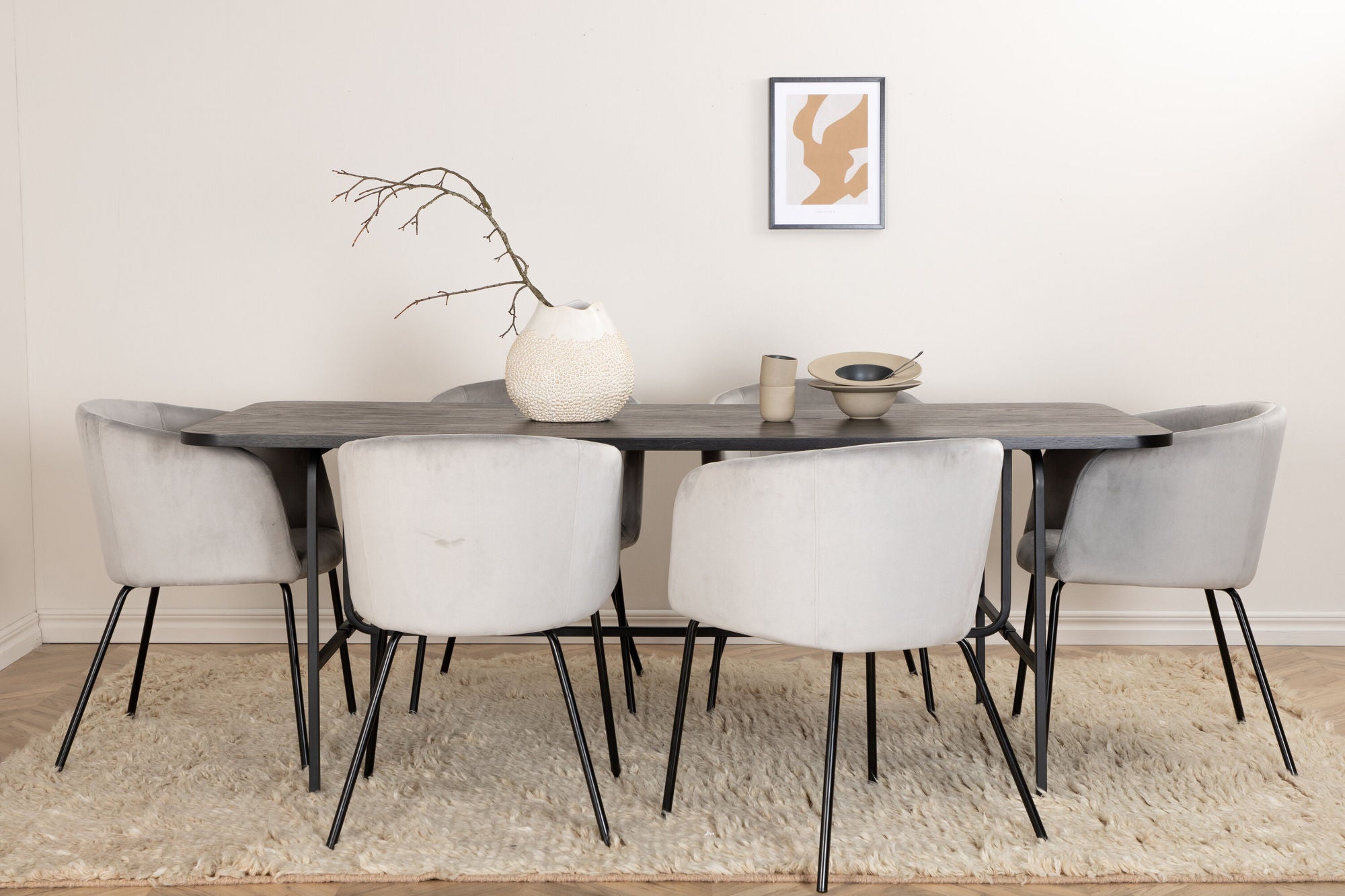 Venture Home Uno spisebord , Black Black Veneer+Berit stol , Black Light Grey Velvet_6
