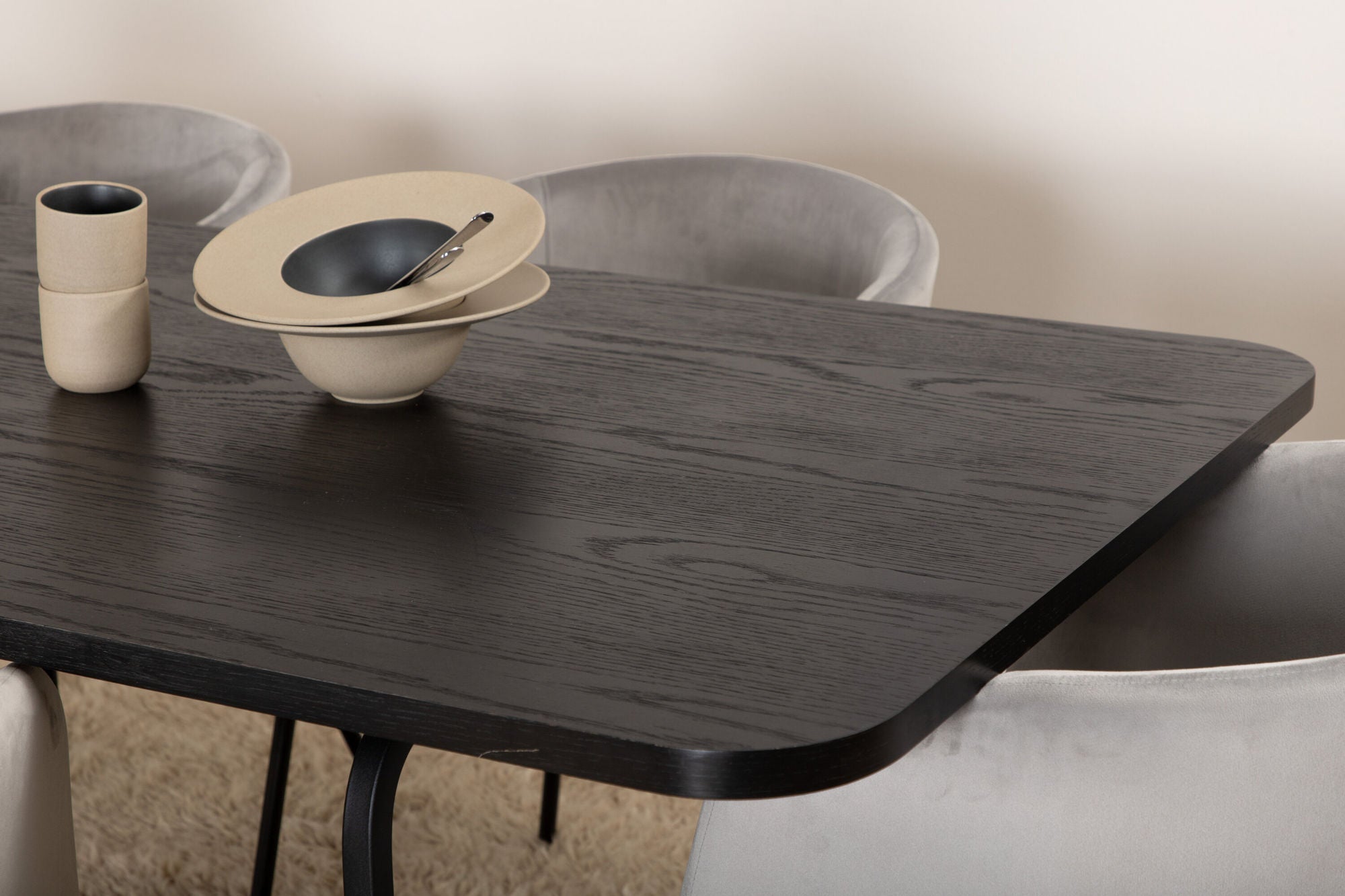 Venture Home Uno spisebord , Black Black Veneer+Berit stol , Black Light Grey Velvet_6