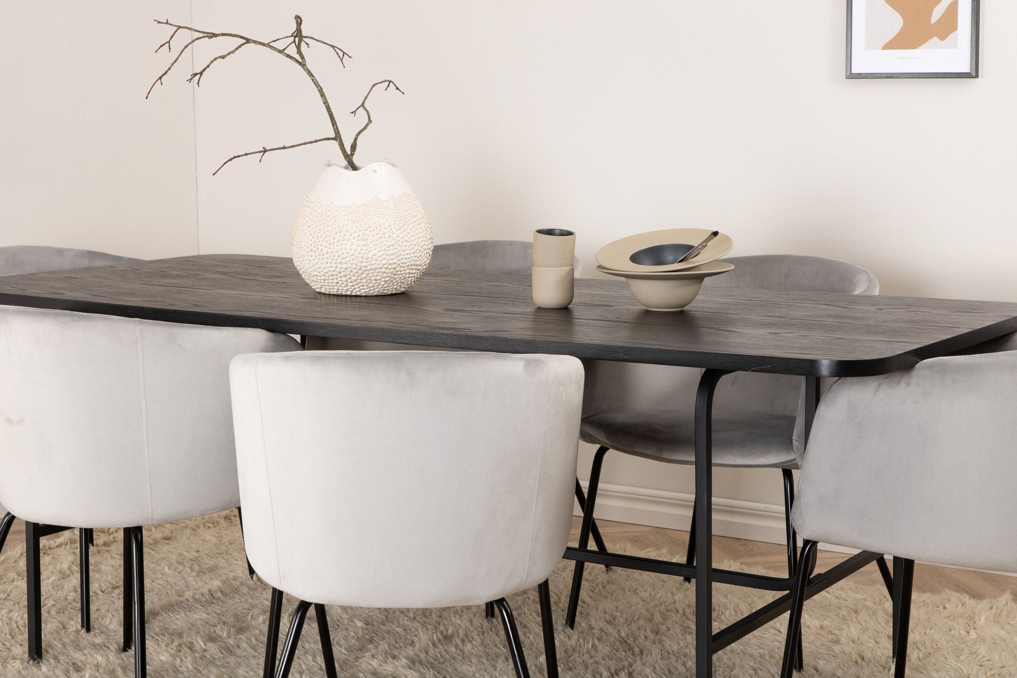 Venture Home Uno spisebord , Black Black Veneer+Berit stol , Black Light Grey Velvet_6