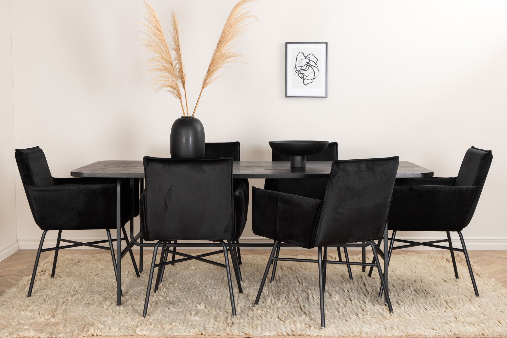 Venture Home Uno spisebord , Black Black Veneer+Petra stol , Black Black Velvet_6