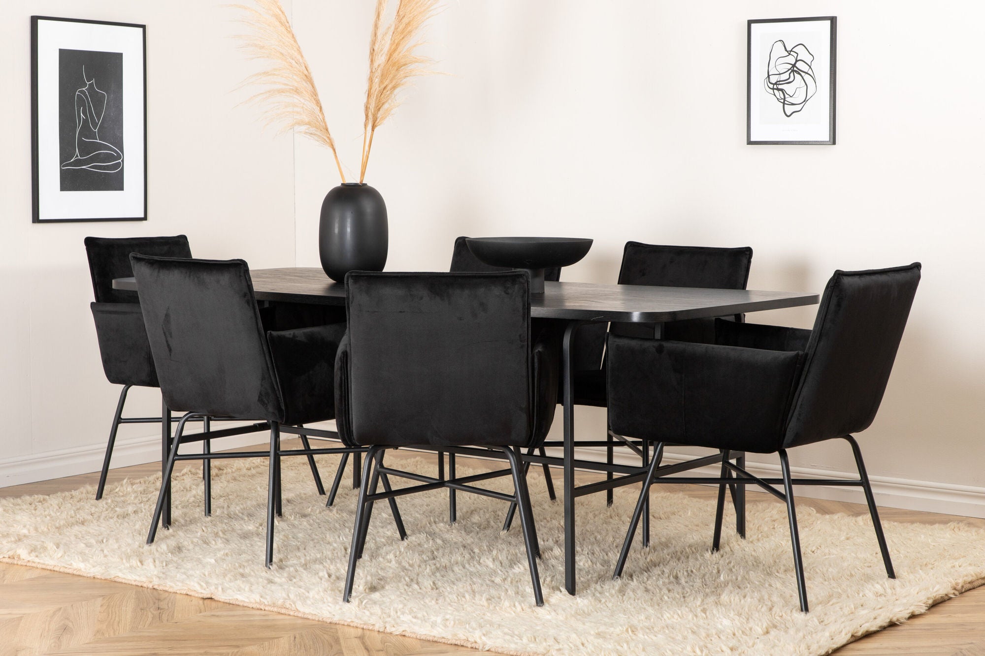Venture Home Uno spisebord , Black Black Veneer+Petra stol , Black Black Velvet_6