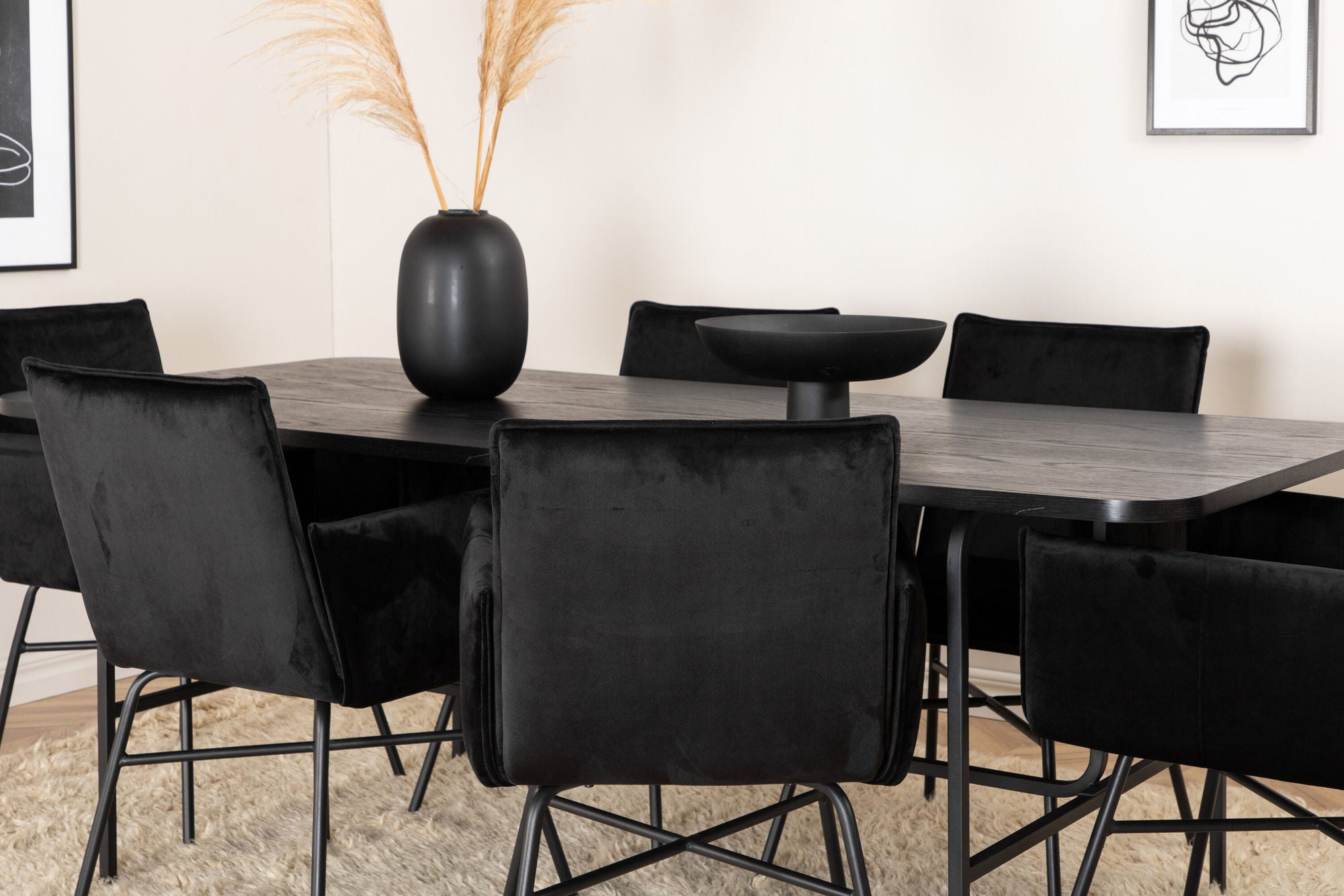 Venture Home Uno spisebord , Black Black Veneer+Petra stol , Black Black Velvet_6