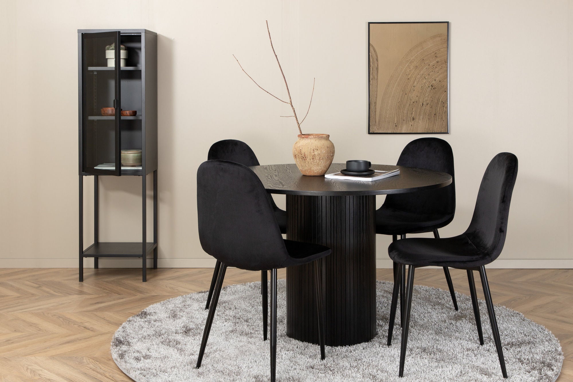 Venture Home Bianca rund spisebord , Black Black Veneer+Polar Spisebordsstol , Black legs Black Velvet (ers√§tter 19902,888)_4
