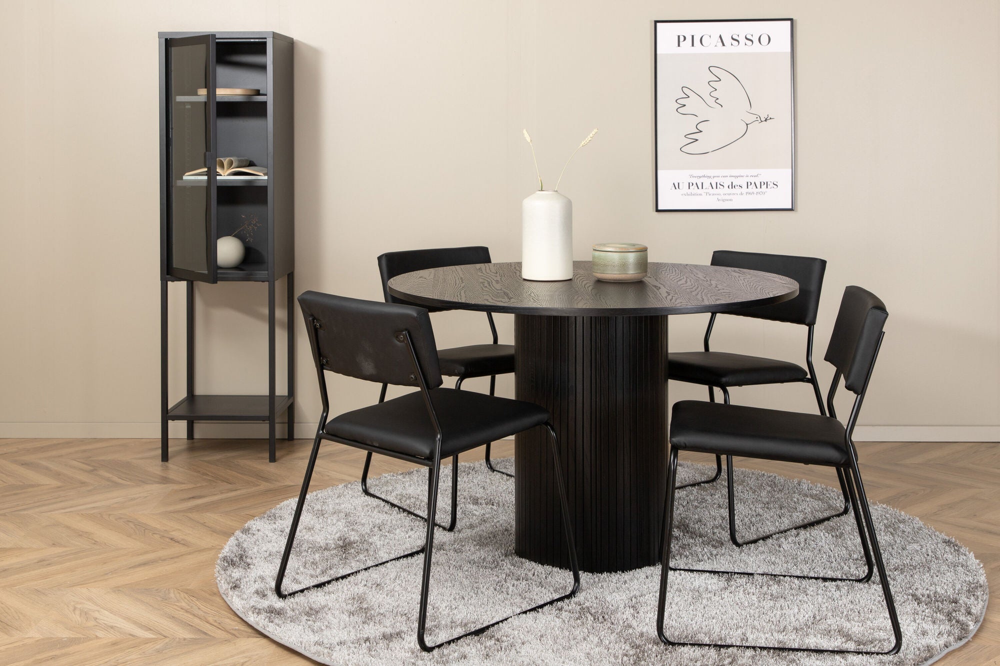 Venture Home Bianca rund spisebord , Black Black Veneer+Kenth stol , Black Black PU_4