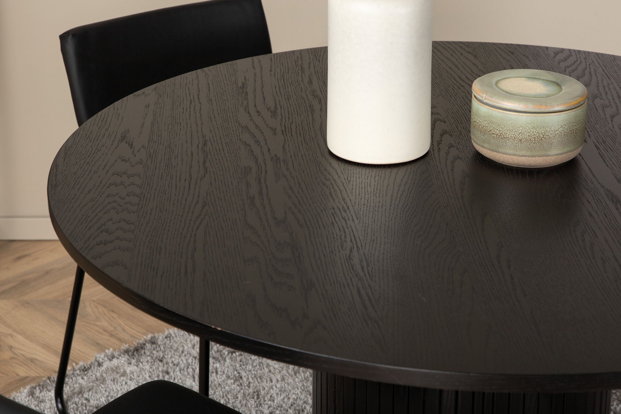 Venture Home Bianca rund spisebord , Black Black Veneer+Kenth stol , Black Black PU_4