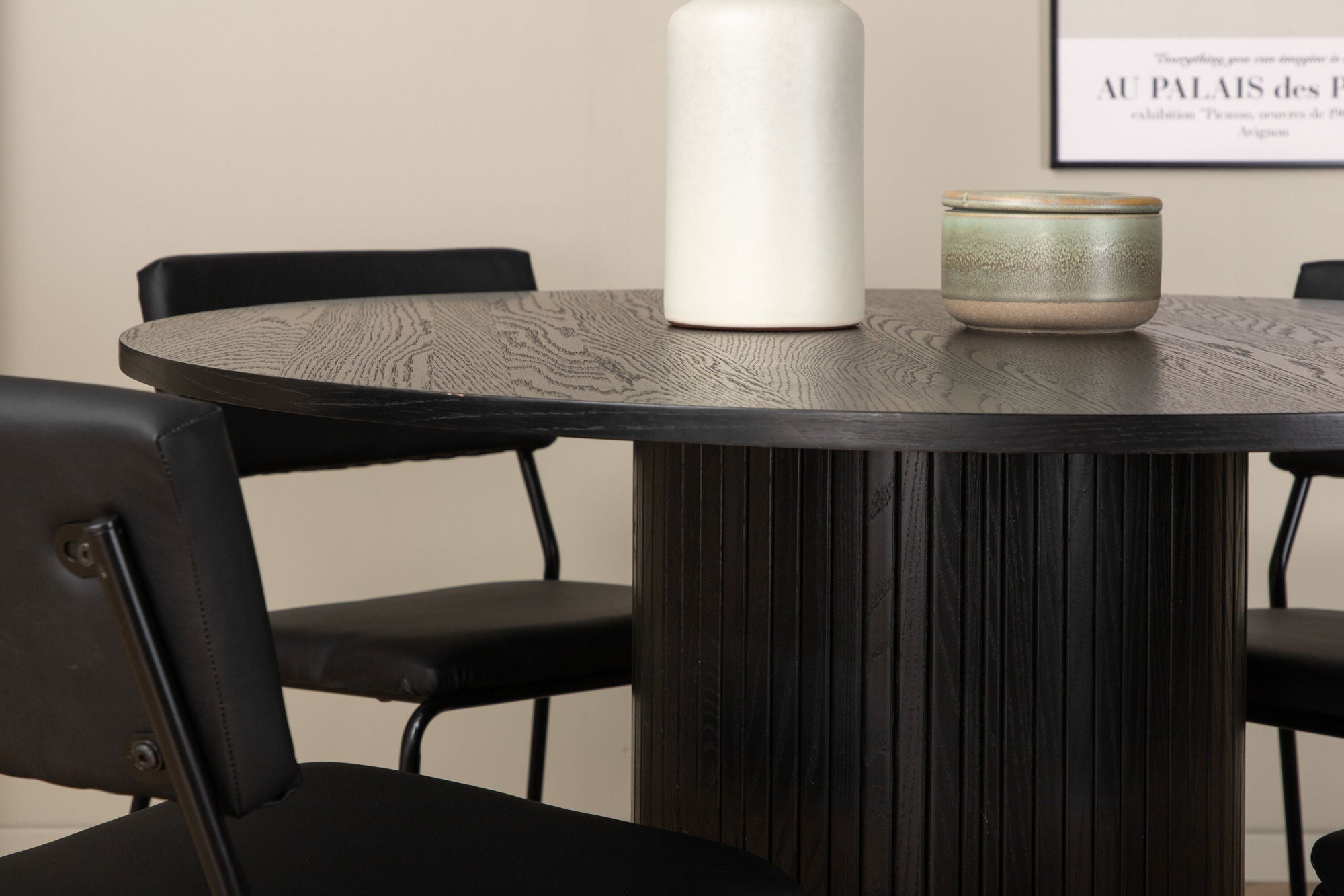 Venture Home Bianca rund spisebord , Black Black Veneer+Kenth stol , Black Black PU_4