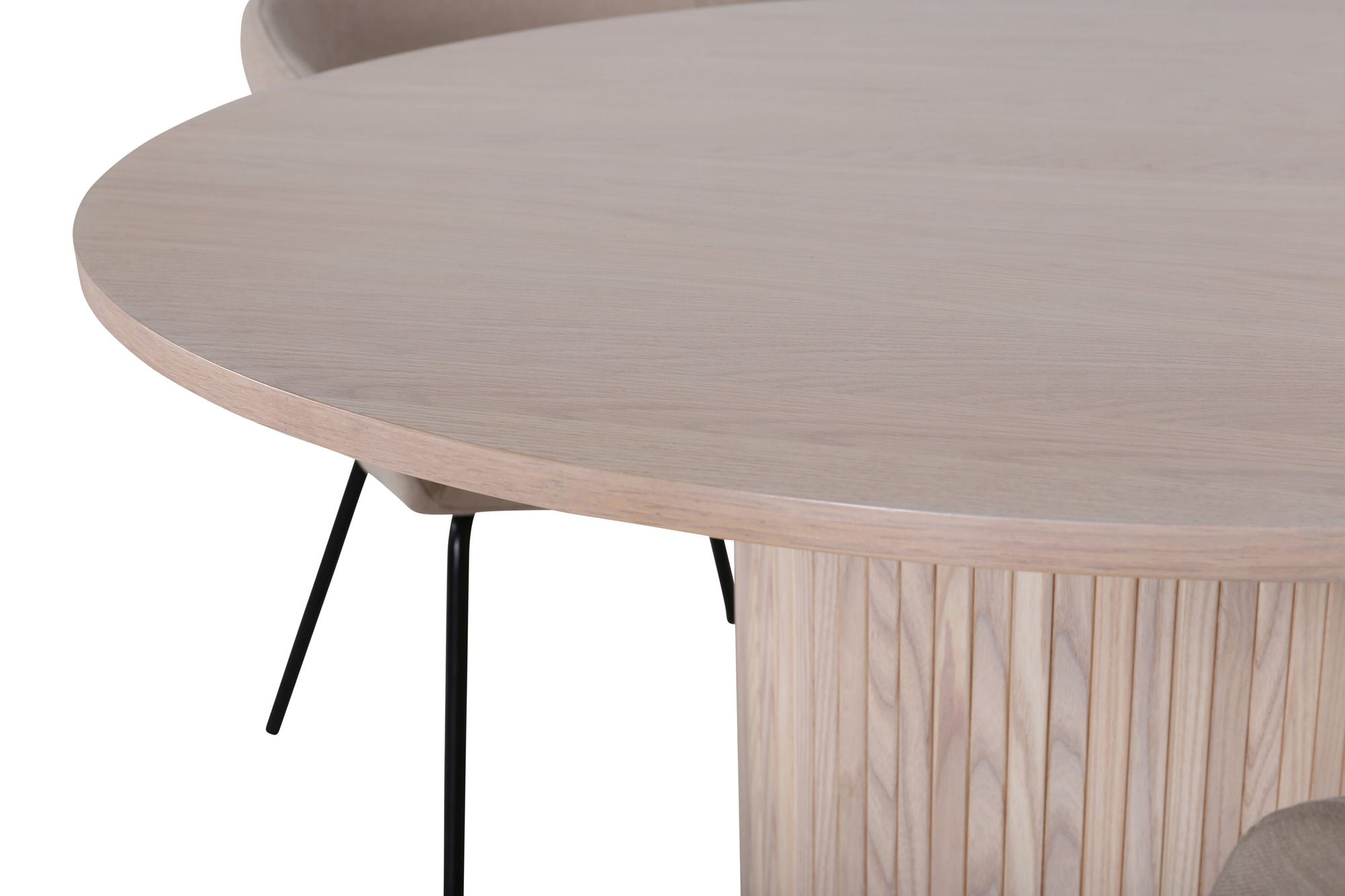 Venture Home Bianca rund spisebord , White Wash Black Veneer+Berit stol , Black Beige Fabric (Polyester linen )_4