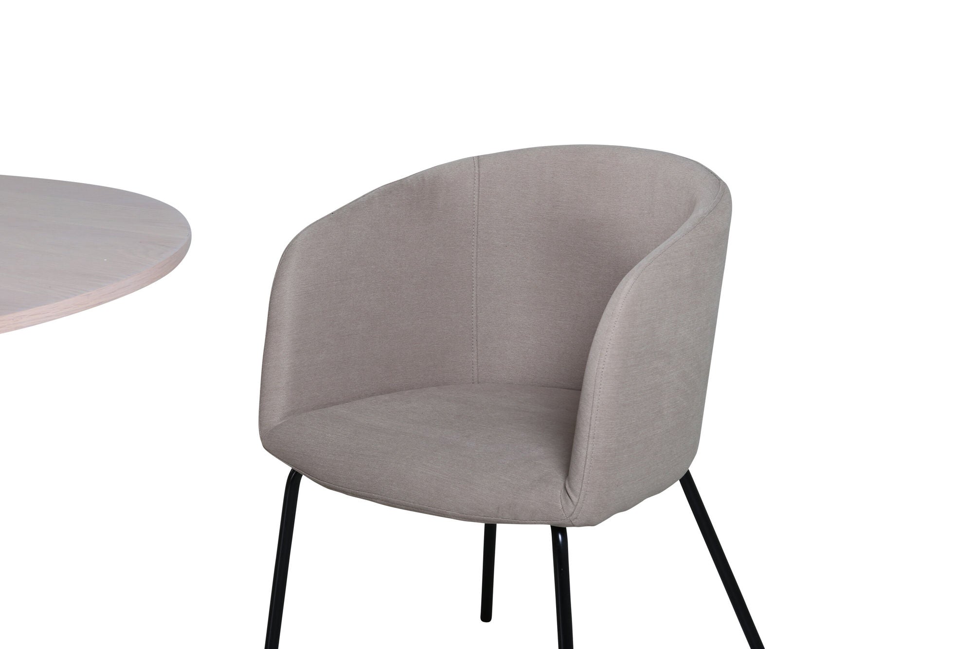 Venture Home Bianca rund spisebord , White Wash Black Veneer+Berit stol , Black Beige Fabric (Polyester linen )_4