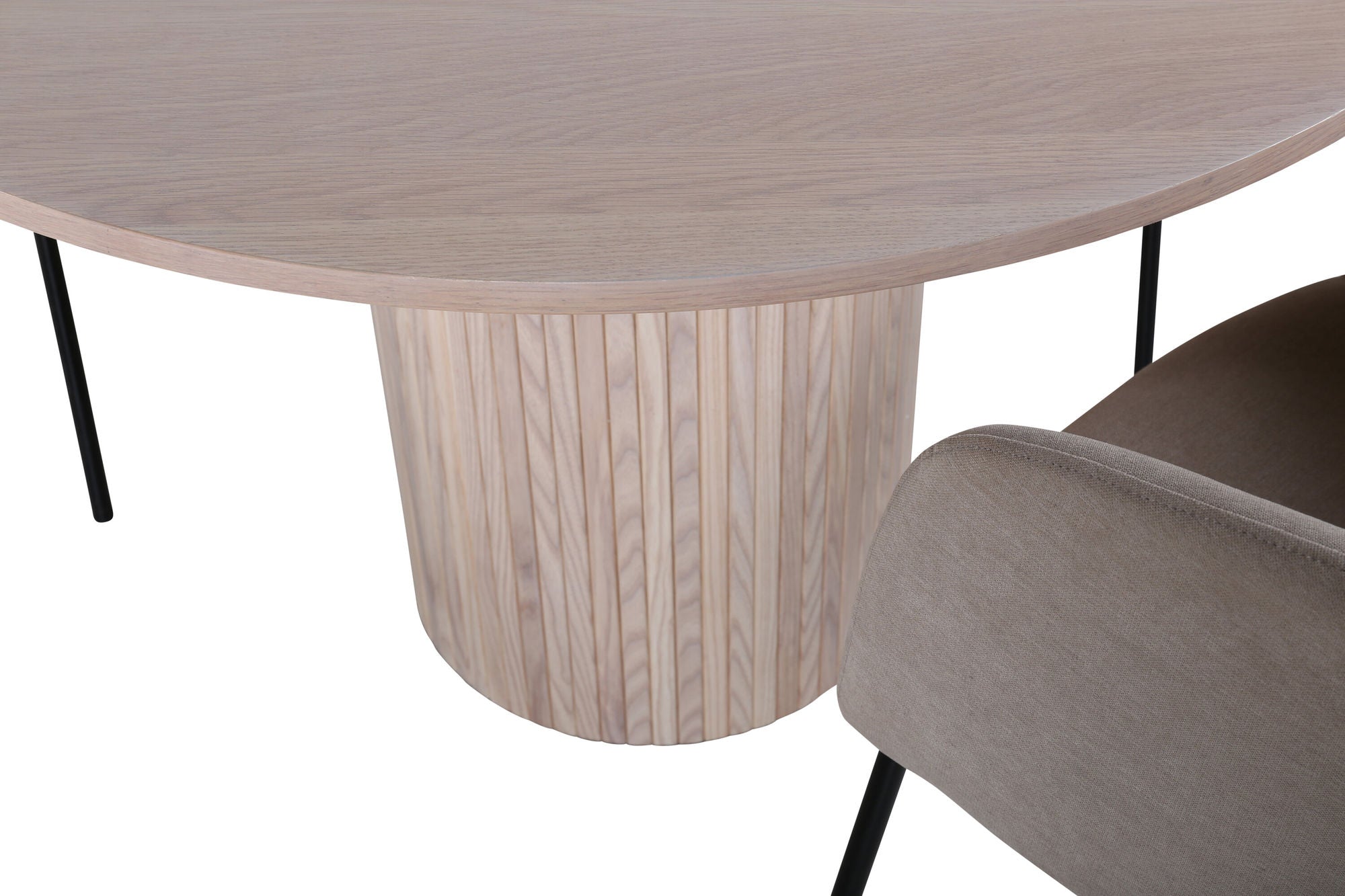 Venture Home Bianca rund spisebord , White Wash Black Veneer+Berit stol , Black Beige Fabric (Polyester linen )_4