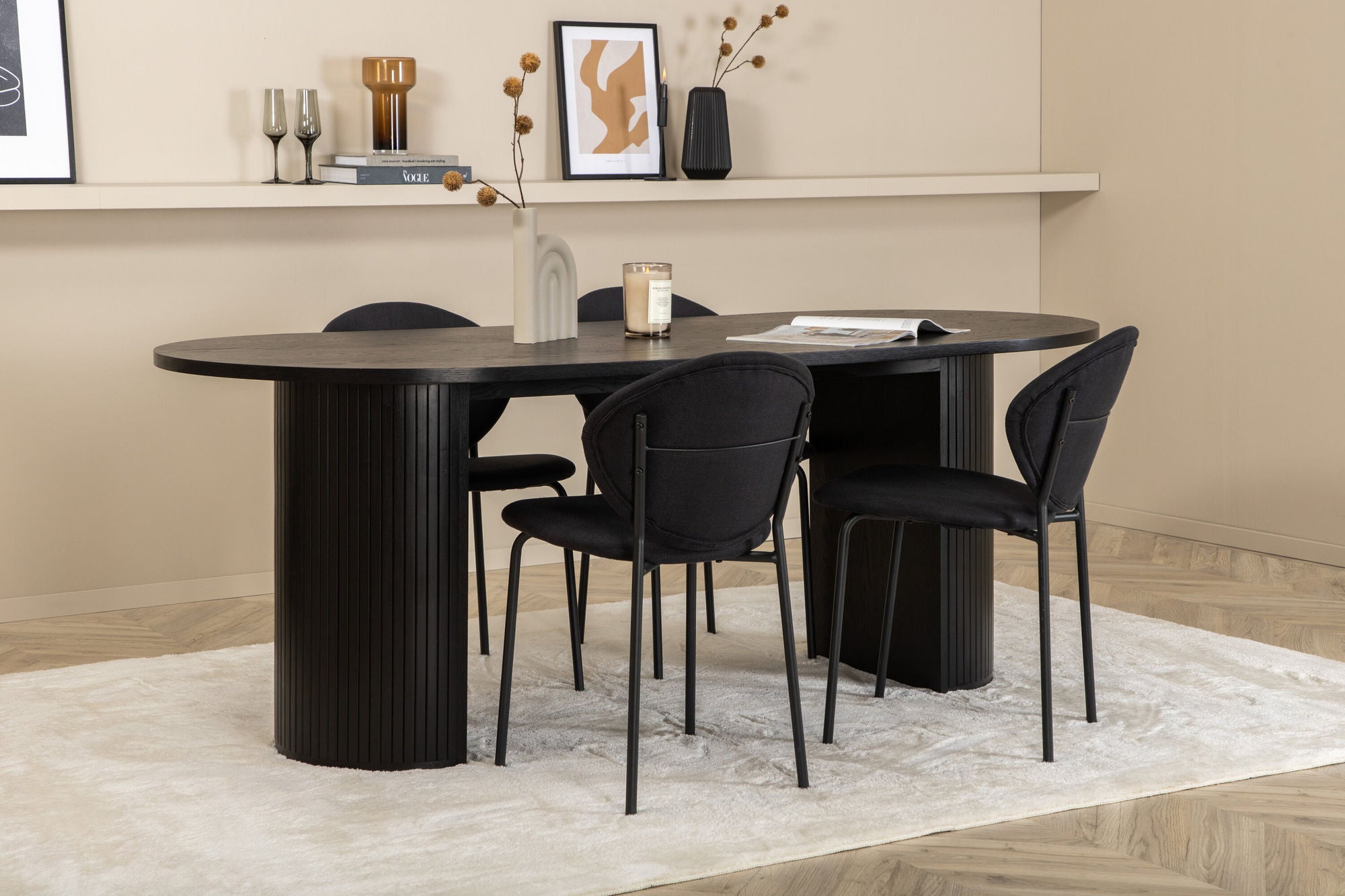 Venture Home Bianca Oval spisebord , Black Black Veneer+Vault Spisebordsstol , Black Legs , Black Fabric_4