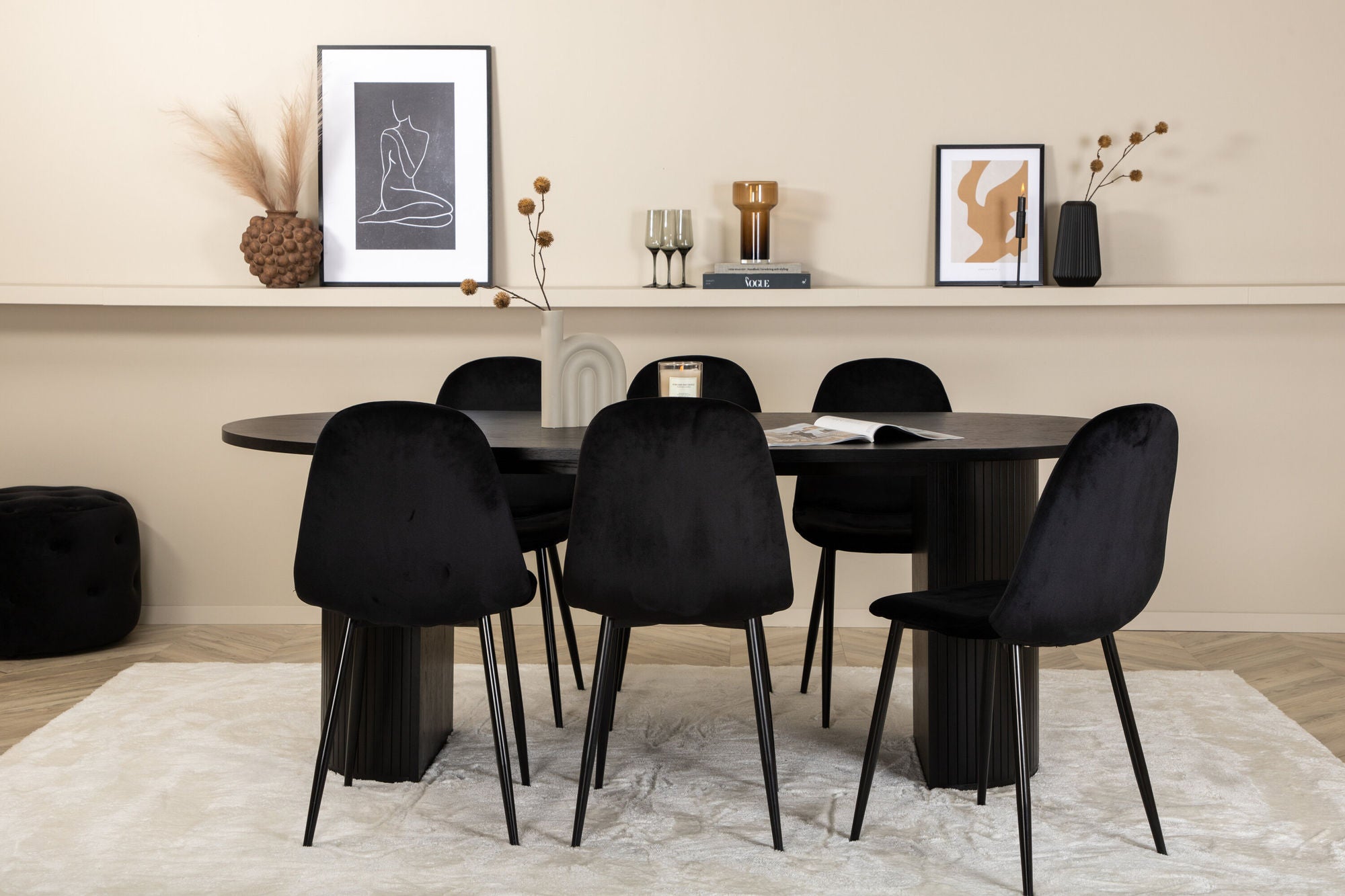 Venture Home Bianca Oval spisebord , Black Black Veneer+Polar Spisebordsstol , Black legs Black Velvet (ers√§tter 19902,888)_6
