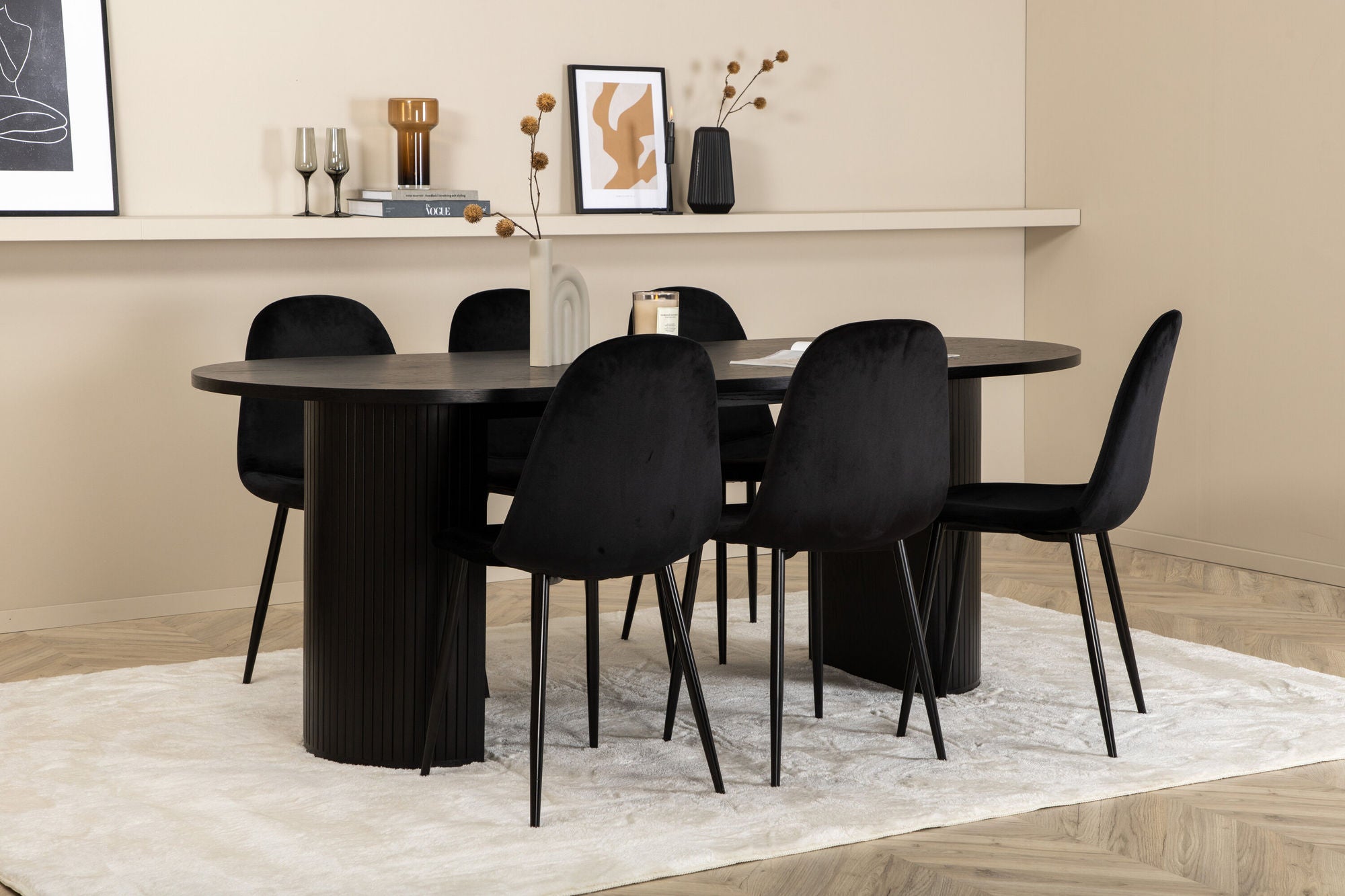Venture Home Bianca Oval spisebord , Black Black Veneer+Polar Spisebordsstol , Black legs Black Velvet (ers√§tter 19902,888)_6