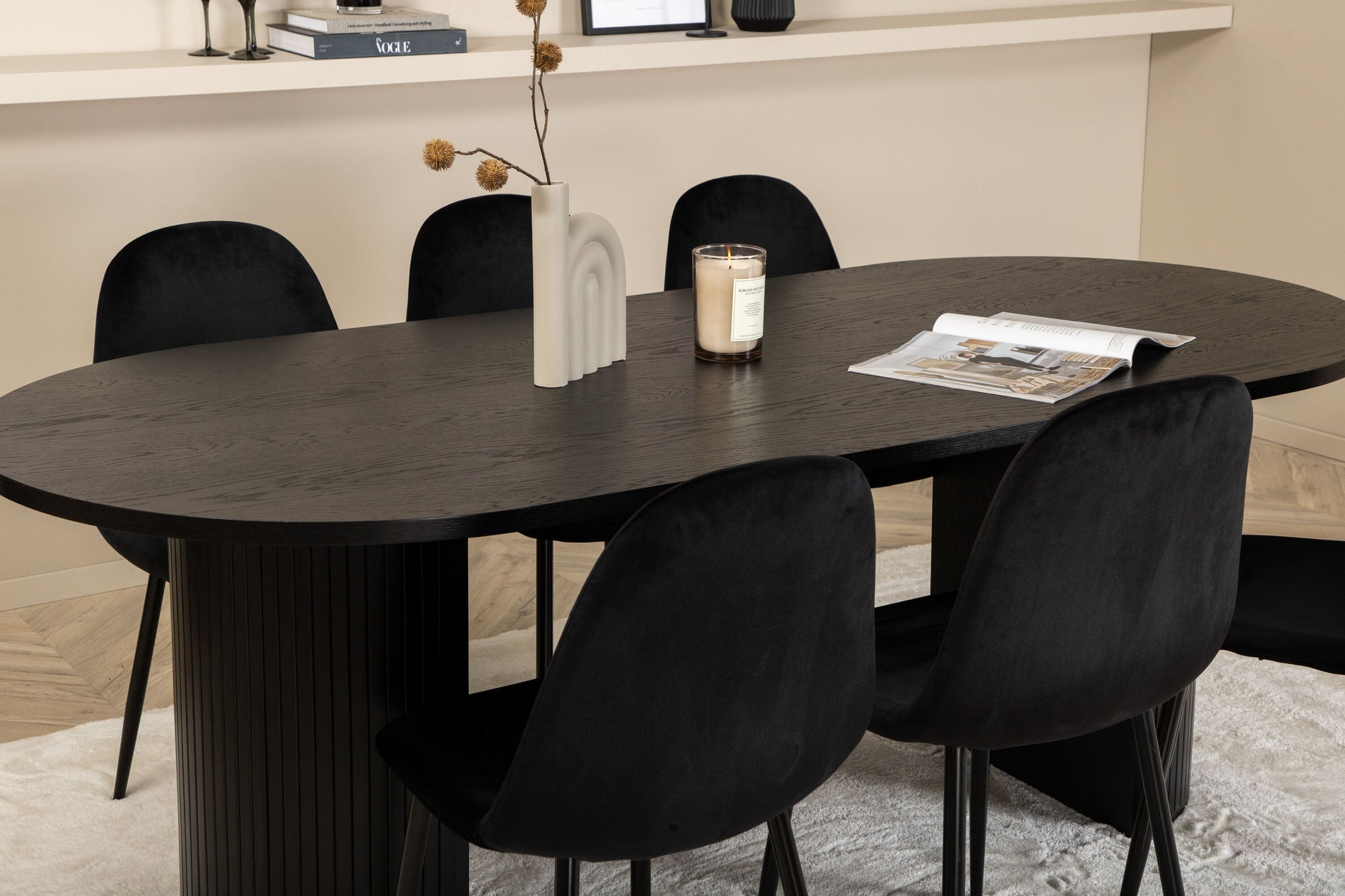 Venture Home Bianca Oval spisebord , Black Black Veneer+Polar Spisebordsstol , Black legs Black Velvet (ers√§tter 19902,888)_6