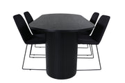 Venture Home Bianca Oval spisebord , Black Black Veneer+Muce Spisebordsstol , Black Legs , Black Fabric_4