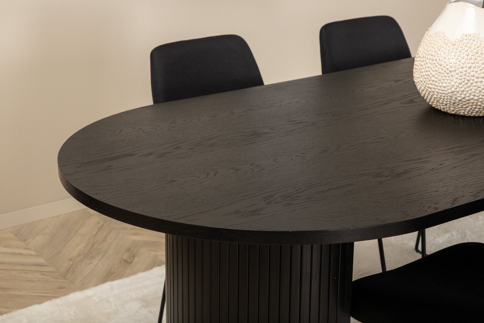 Venture Home Bianca Oval spisebord , Black Black Veneer+Muce Spisebordsstol , Black Legs , Black Fabric_4