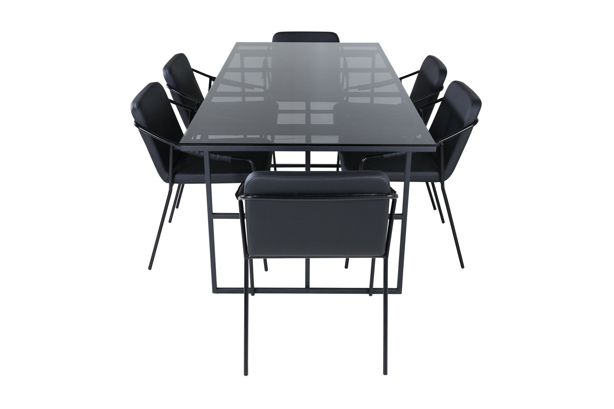 Venture Home Leif spisebord - Black / Black smoked smoked Glass+Tvist stol - Black / Black PU_6
