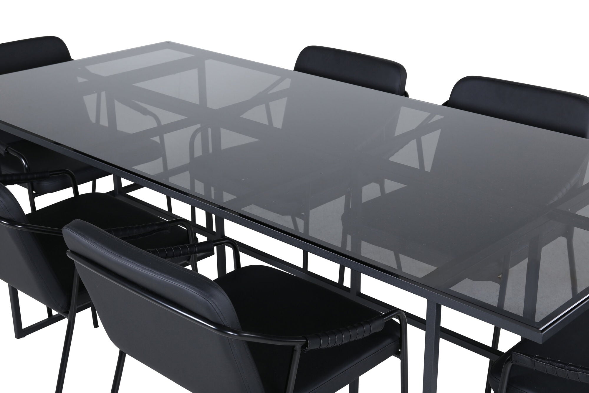Venture Home Leif spisebord - Black / Black smoked smoked Glass+Tvist stol - Black / Black PU_6