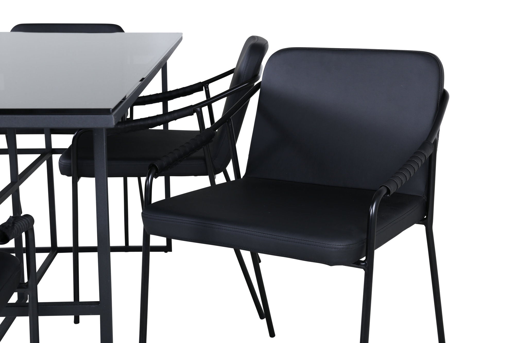Venture Home Leif spisebord - Black / Black smoked smoked Glass+Tvist stol - Black / Black PU_6