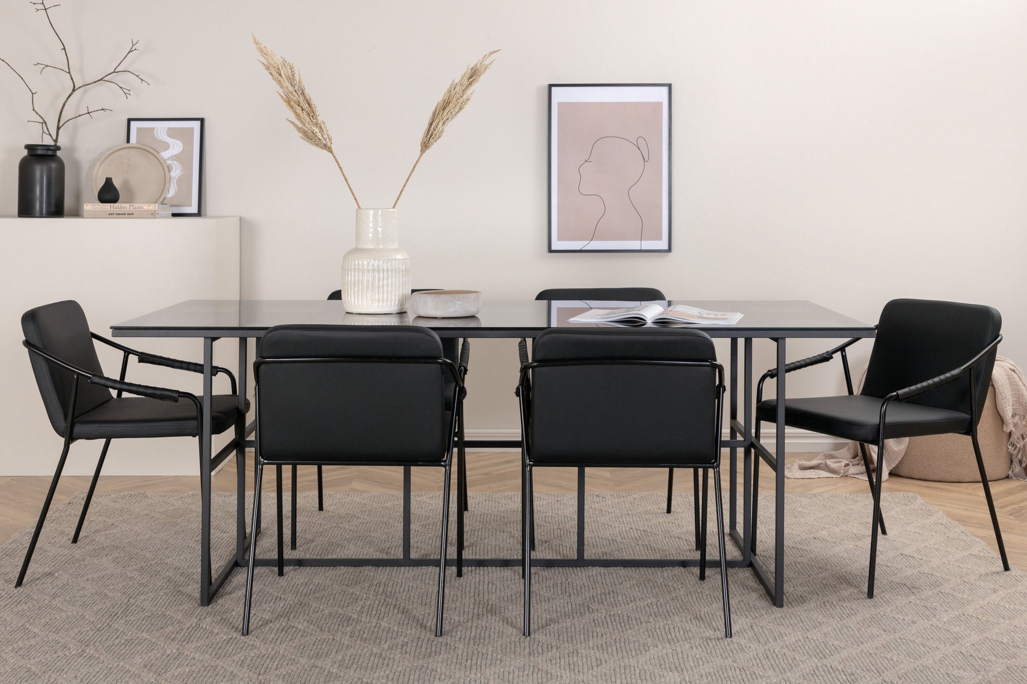 Venture Home Leif spisebord - Black / Black smoked smoked Glass+Tvist stol - Black / Black PU_6