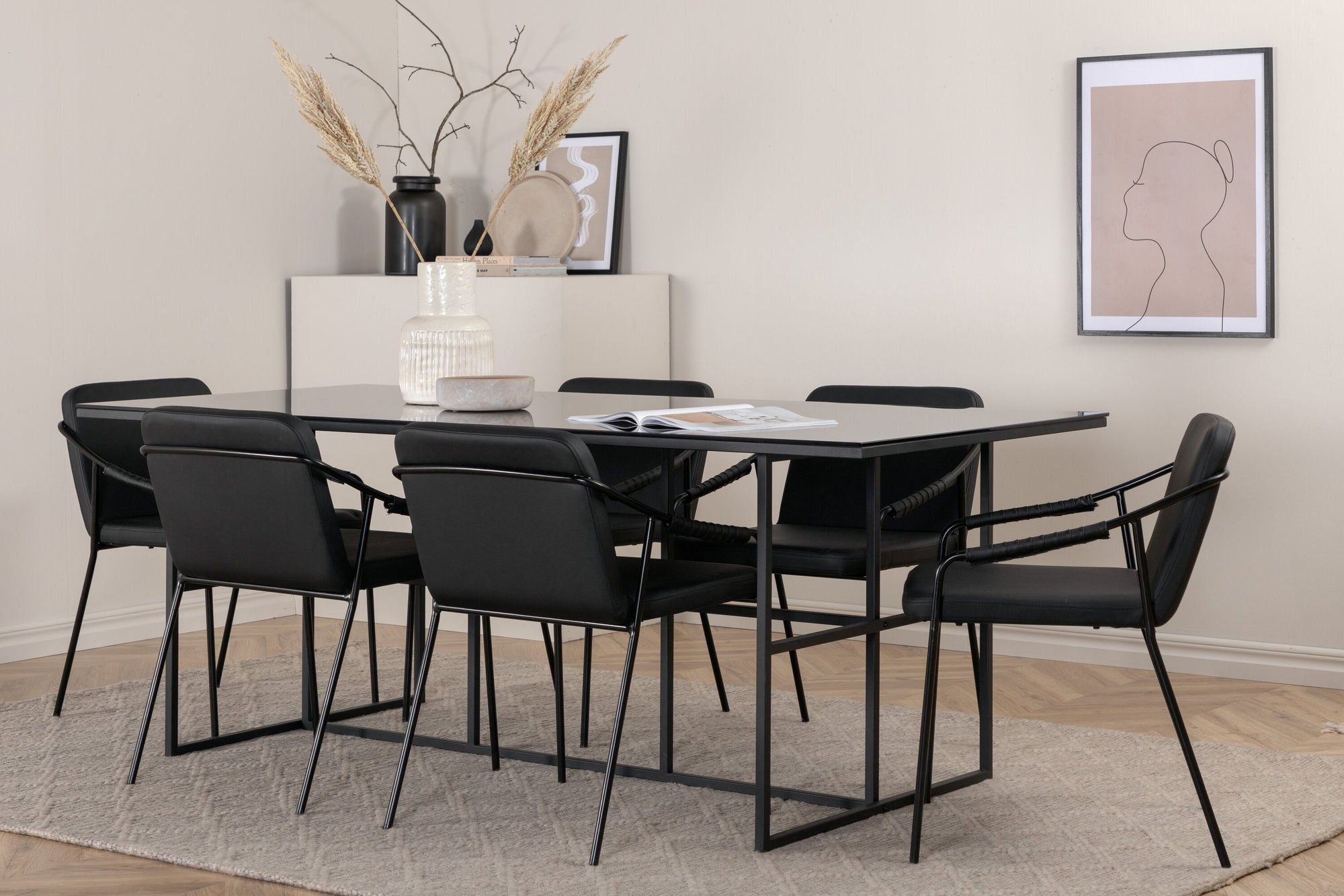 Venture Home Leif spisebord - Black / Black smoked smoked Glass+Tvist stol - Black / Black PU_6